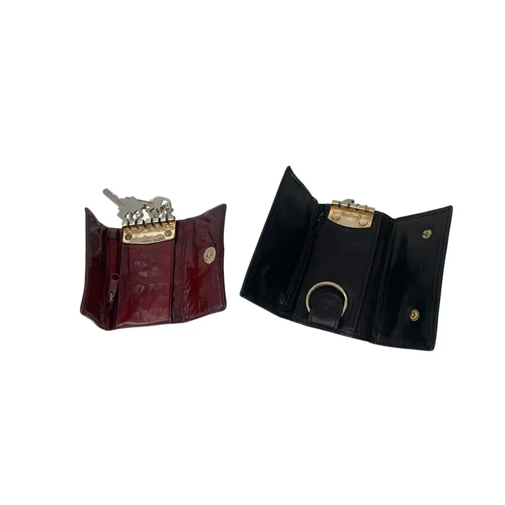 Vintage Soft Leather Keychain Trifold Key Ring Holder 2 Billfolds